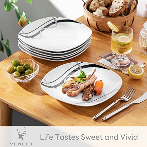 VEWEET 'Fiona' 9.75" 6-Piece Dinner Plate Porcelain Dinner Set Ivory White Black Decals Round Plates Dinning Set Kitchen Service China Dinner Plate (24.7 * 24.7 * 2.2 cm) - Image 3
