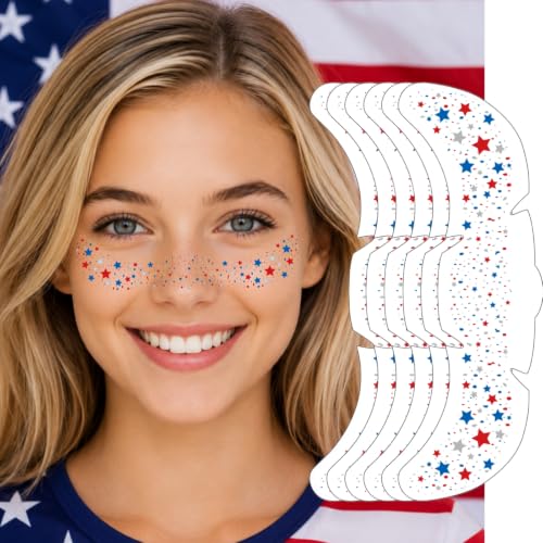4th of July Glitter Freckles 6-Pack Face Tattoo Sparkle Star Freckles Makeup Patches for Face Rave Accessories (Patriotic-Silver)