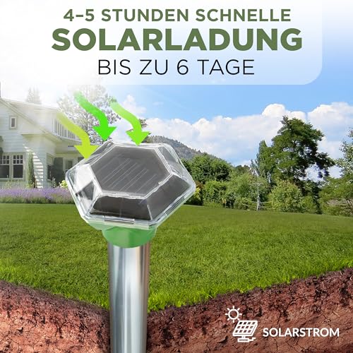 ISOTRONIC Maulwurf Vertreiber solarbetrieben | Ultraschall Schädlingsbekämpfung gegen Wühlmäuse & Schlangen, 1.000 m² (2 Stück)