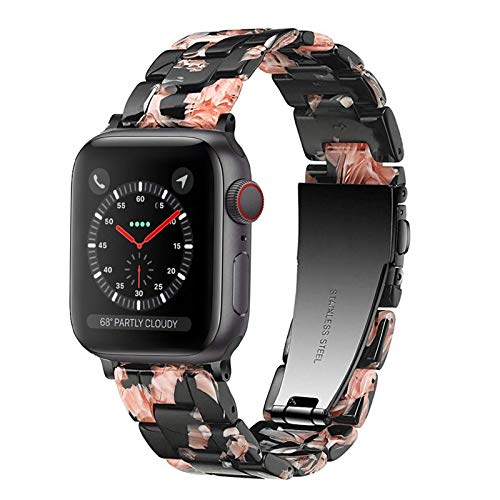 Amazing 🔥 Light Apple Watch Band - Fashion Resin iWatch Band Bracelet Compatible with Copper Stainless Steel Buckle for Apple Watch Series 5 Series 4 Series 3 Series 2 Series1 (Rose in Black, 42mm/44mm)