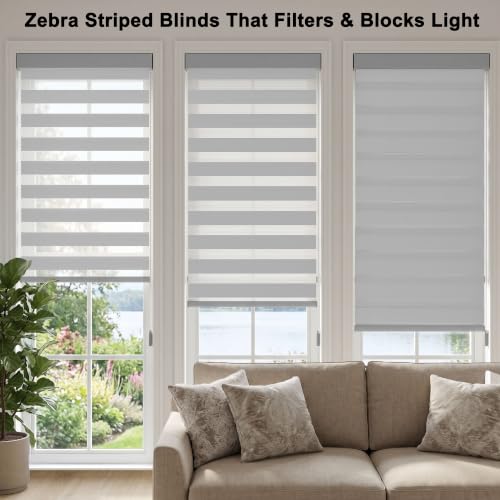 Image of Story@Home Zebra Window Blinds W 4 ft x H 7 ft | Dual Layer Roller Shades for Day and Night Privacy, Light Filtering Sheer Blinds for Home and Office, Modern Window Treatments - Grey