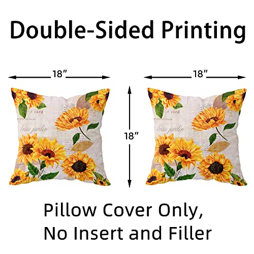 Sunflower Pillow Covers Set Of 2 Yellow Vintage Floral Throw Pillow Cover Soft Elegant Accent Decorative Couch Cushion Cover For Bed Living Room Chair Outdoor Waterproof Sofa Pillowcases 18X18 Inches #TOP6