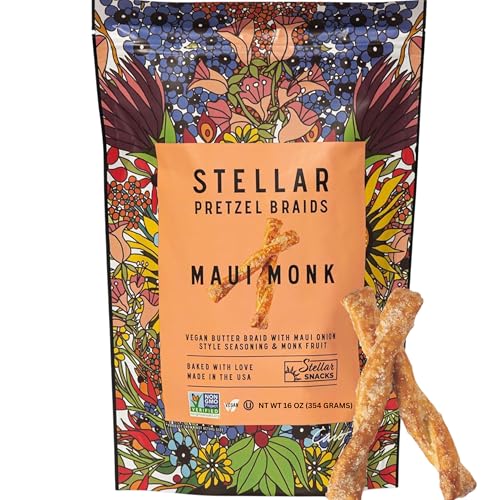 Stellar Snacks Maui Monk Pretzels, 16 Oz Large Resealable Bag, Vegan, Non-GMO, Gourmet Pretzel...