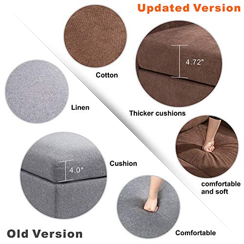JY QAQA Convertible Sectional Sofa Couch with Reversible Chaise, L-Shaped Couch with Modern Linen Fabric for Small Space (Brown)