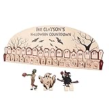 Halloween Advent Calendar 2023 31 Days Halloween Moving Wooden Block Countdown Calendar for Home Decor Holiday Ornament