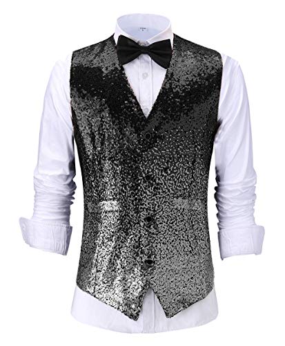 Men's Shiny Sequin Suit Vest Fashion Slim Fit Business Dress Suit Vest Waistcoat