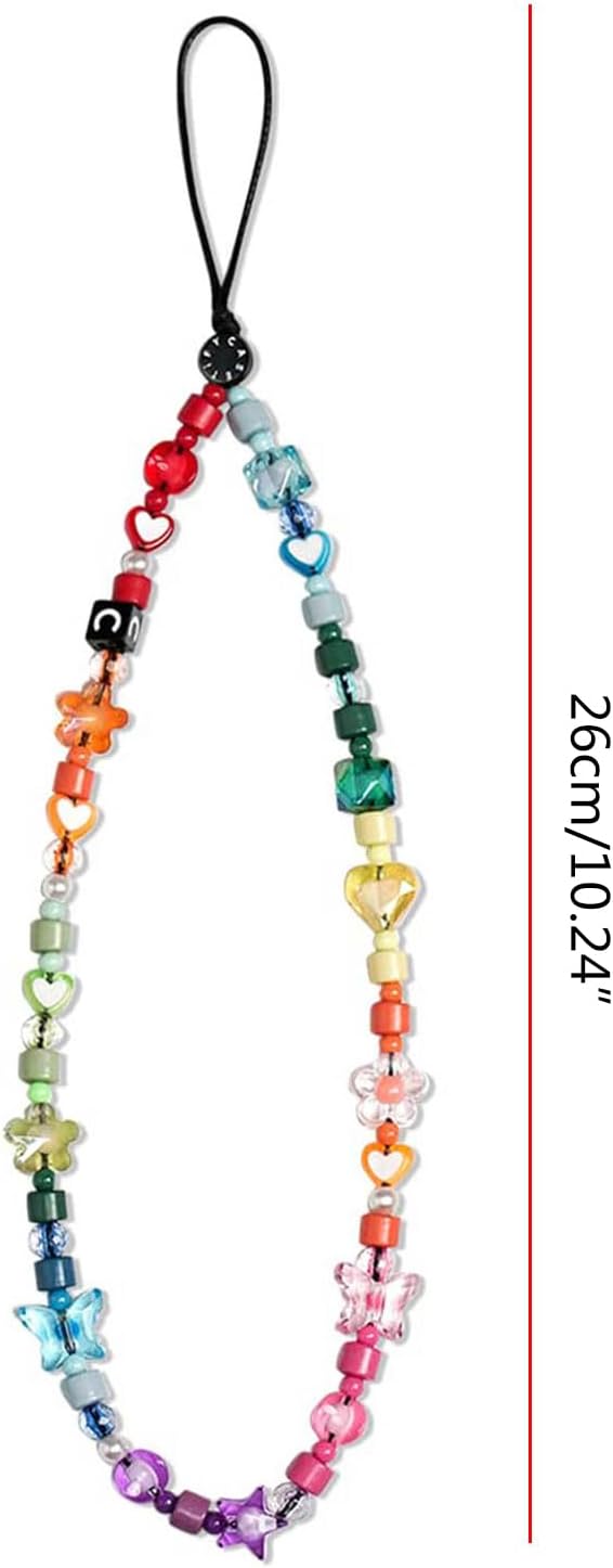 LIANXUE Phone Strap Lanyard With Butterfly Rainbow Beaded Chain for Girls - Acrylic Wrist Strap
