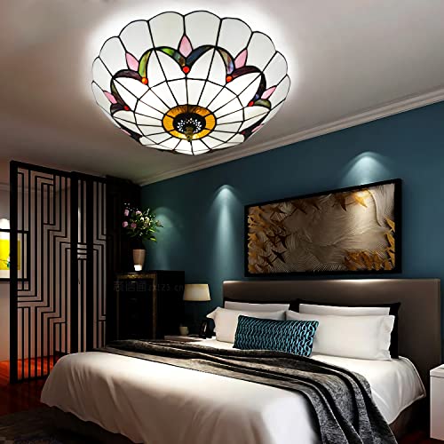 Lustre en vitrail multicolore de style rétro avec finitions soignées 30 cm
