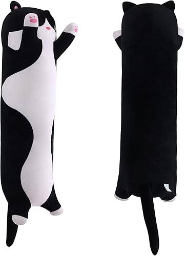 Miniatura 2 de Almohada de felpa suave para el cuerpo de gato, almohada larga de juguete de gatito, regalo para niños, novia (43.1 pulgadas, negro)