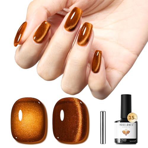 Image of modelones Cat Eye Gel Nail Polish, Glitter Brown Magnetic Nail Polish with Magnet Soak Off U V Winter Gel Polish Shimmer Nail Art Top Coat Manicure Salon DIY
