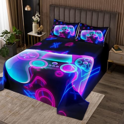 Gamer   Juego de colcha acolchada para videojuegos y videojuegos, juego hexagonal, juego de colcha para niños, niños, niñas, microfibra, acolchado, tamaño individual