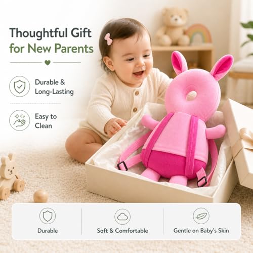 Image of GLUN Baby Cute Rabbit Soft Cushioning Fall Protector Backpack Pack of 1 Pink Colour, Adjustable Shoulder Belt, Head Protection Back for 6-12 Month Toddler Babies
