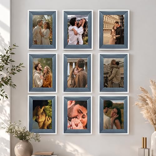 Image of Art Street Luxury Photo Frame for living room, Modern Step Design Photo Frames for Photograph, Art Work, Kids Room Set of 9 (8x12 Inch, Blue)