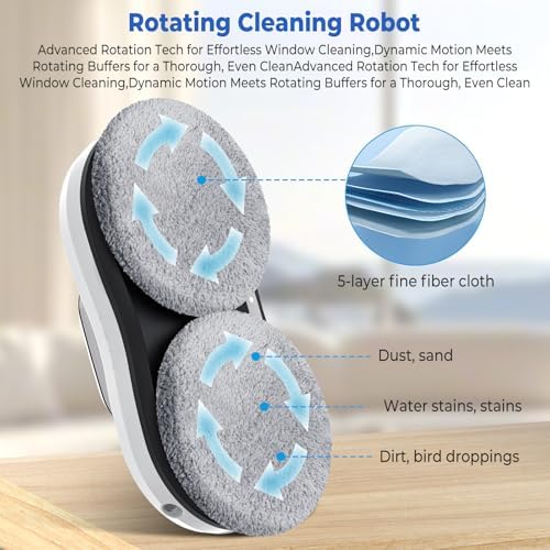 Bild 2 - Fensterputzroboter, 5600 Pa Automatischer Fensterputzer mit 3 Reinigungsmodi, Intelligente Navigation, Kantenerkennung, Fernbedienung, Sicherheitssystem＆10 Reinigungstücher, für Glatte Oberflächen