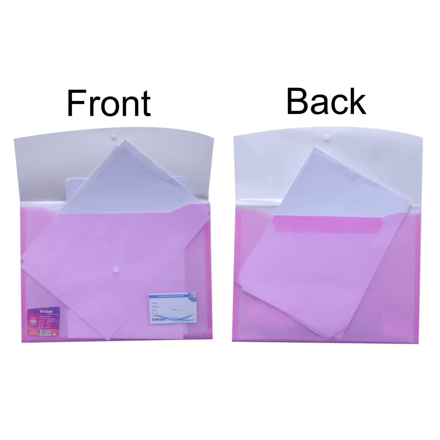 A4/Legal Heavy Duty Premium Twin Double Pocket Document File Folder with Snap Button Closure, Clear Envelope Organizer Storage Bag for Office, School & Home Use - Set of 4 3