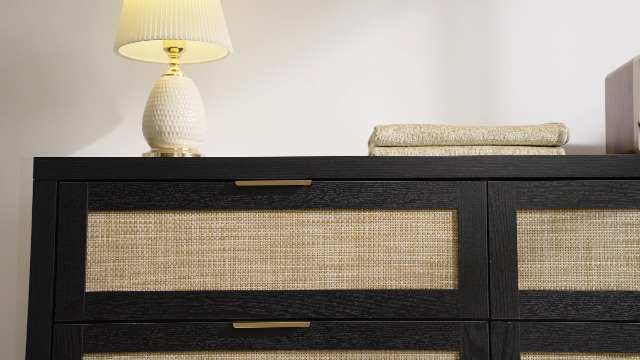 black dresser with pre-woven rattan drawers Amazon.com: SICOTAS Rattan Dresser for Bedroom, 57