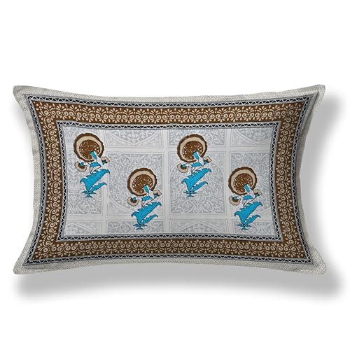 Image of 100% Cotton Single Bedsheet with 1 Pillow Cover | 240 TC Pure Cotton Flat Bed Sheet | Traditional Jaipuri Printed Bedding Set | Soft & Breathable | 60 x 90 Inch (Rangmahal Single 03)
