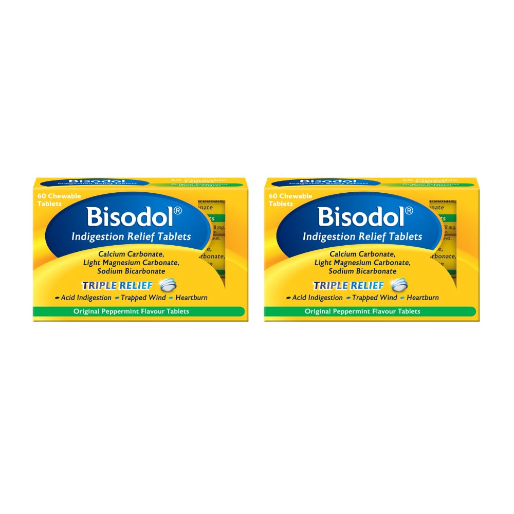 Bisodol Indigestion Relief Tablets, Peppermint, 2 Packs of 60 Tablets