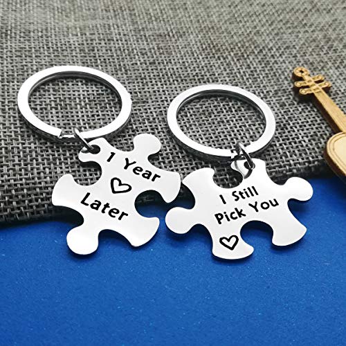 Anniversary Keychain Gifts For Her Him 1 Years Later I Still Pick You Key Ring Jigsaw Puzzle Piece Matching Pendant Keychain Set Couple Best Friend Gift For Women Men Wedding Valentine's Day Birthday #TOP4