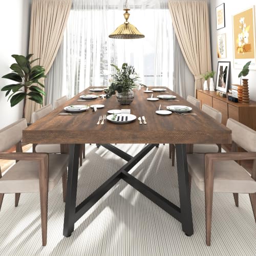 Image of 71 inch Farmhouse Dining Table for 4-8 People,Industrial Kitchen Table,Brown