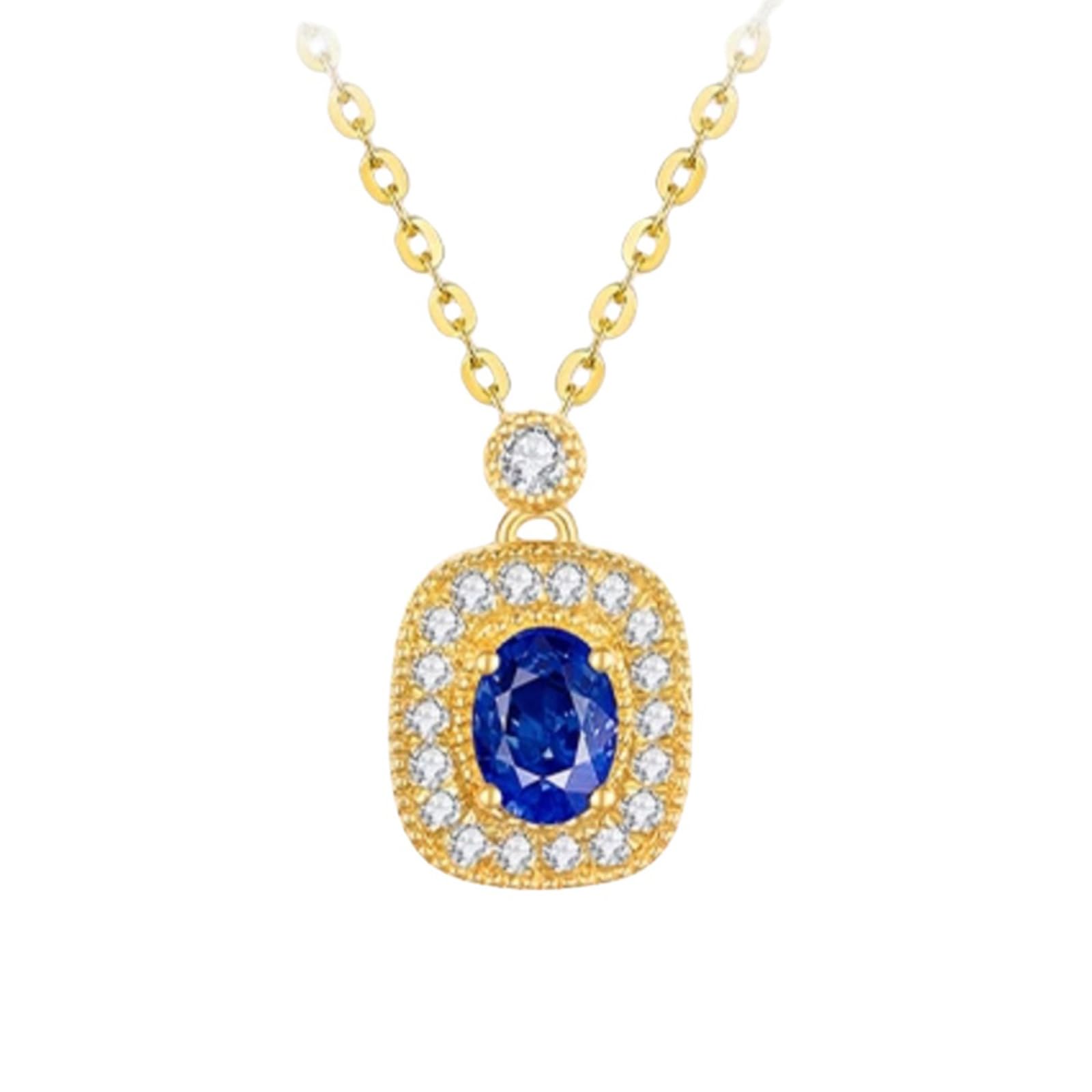 Daesar Halskette Damen Gold 750 585 375, Charms Anhänger mit 0.35ct Oval Saphir und 0.12ct Diamant Kette Gold 45CM Wasserfest für Frauen