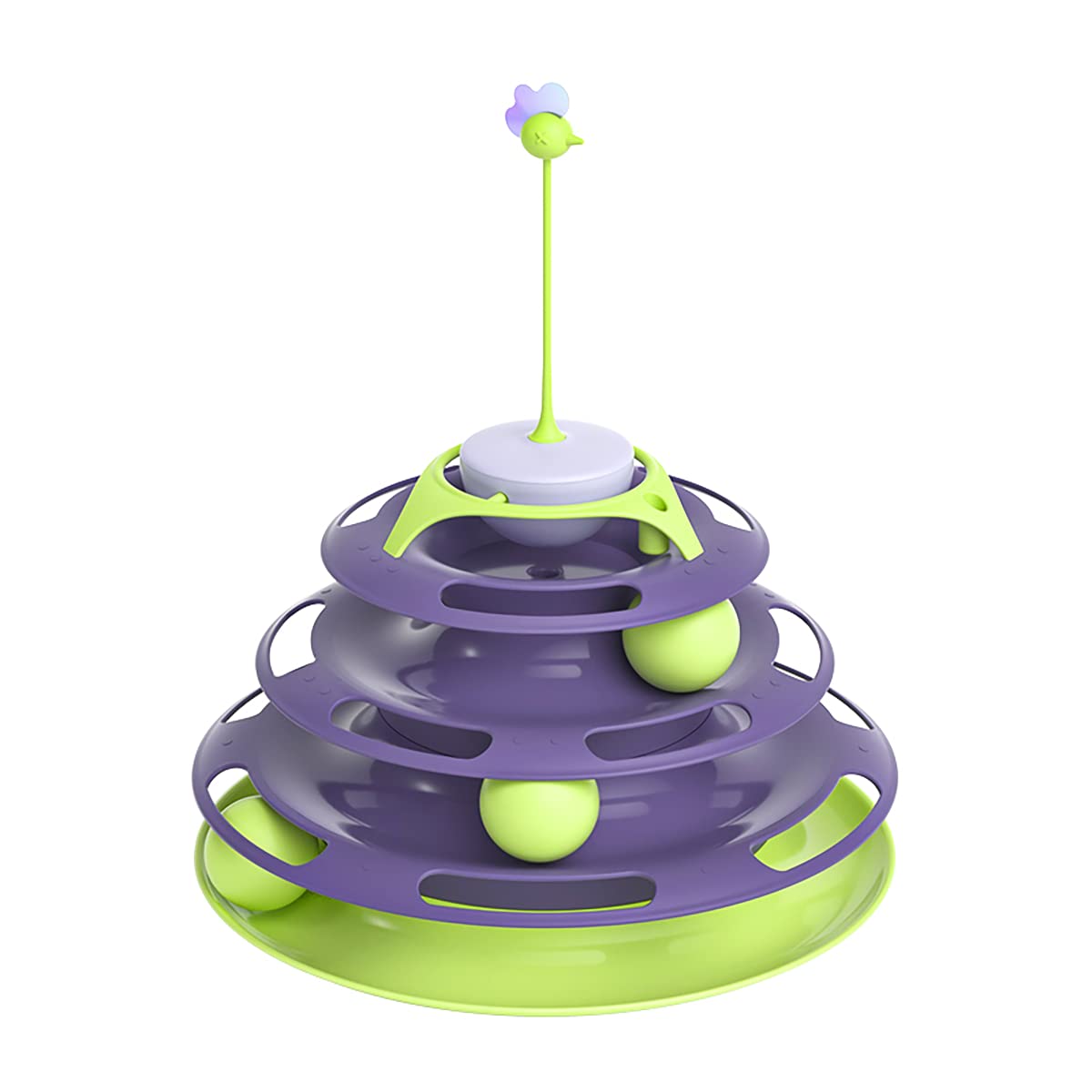 Cat Track Tower CockTumbler- Interactive Cat Toy with Moving Balls- 3 Level Cat Ball Tower- Kitty Toys Roller for Run Exercise (Purple Green)