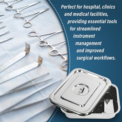 Image of OTICA Instrument Tray With Lid 8 x 10 x 1.5 inch - Stainless Steel Medical Tray With Cover | Corrosion-Resistant Tray for Hospital, Clinic & Surgery Use