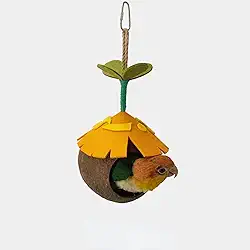 Ninho para pássaros, planador de açúcar e hamster, casa de ninho de pássaros, casca de coco natural, casinha de pássaros, cabana de pássaros, periquito, caixa de ninho para animais pequenos