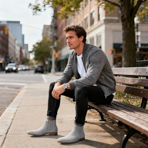 Image of Cestfini Chelsea Boots Men Classic Elastic Dress Boots Casual Men's Chelsea Ankle Boots