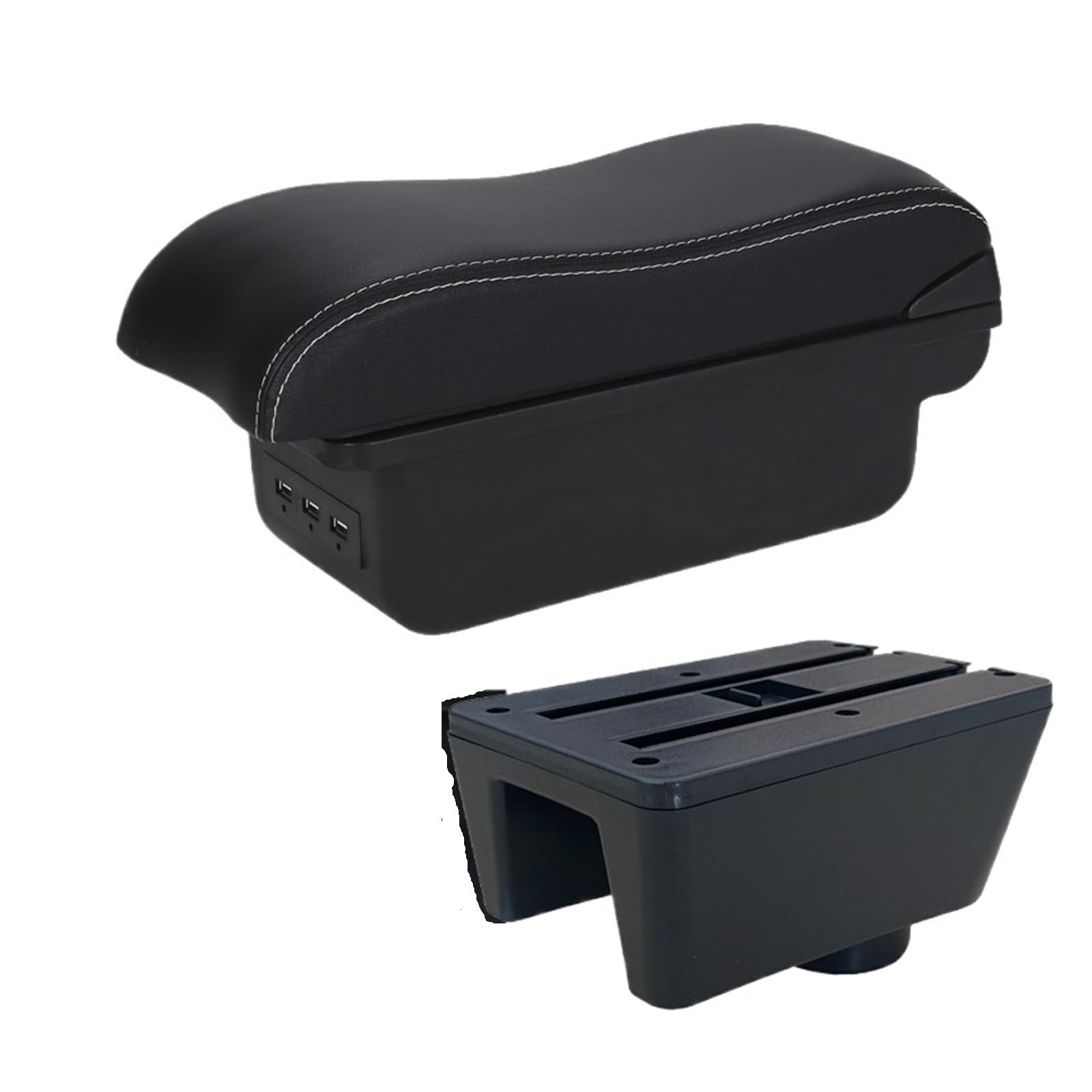 Car Armrest Auto Storage Box Retrofit Parts Interior Car Accessories Arm Compatible for Seat Ibiza Armrest Box Compatible for Seat Ibiza 6j Ibiza 6L(B3 Black White 3USB)