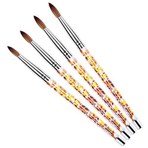 4Pcs Acrylic Nail Brush for Acrylic Powder, Nail Art Professional Drawing Application With Liquid Glitter Handle, Size #8#10#12#14