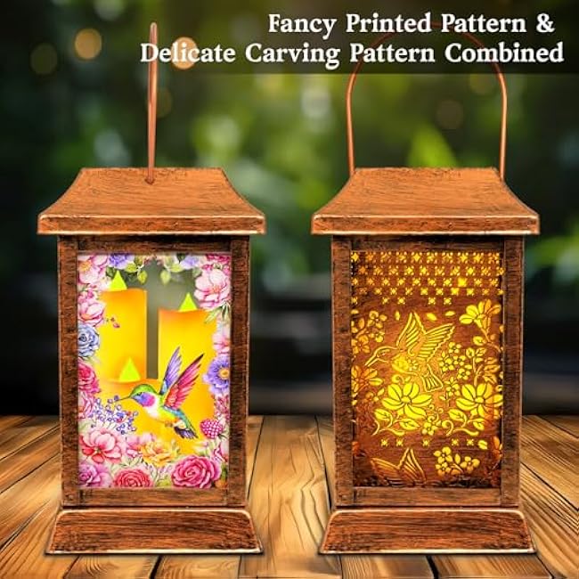 Hummingbird Solar Lanterns Outdoor Waterproof, Metal & Glass Hanging Lights Garden Decor, Birthday Gifts for Women Mom Grandma Mothers Day, Decorative Lights for Outside Yard Patio Backyard Porch