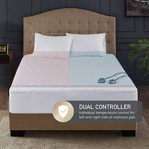 Premium Mattress Heating Pad Queen Size 60x80 inch | Quilted Cotton Electrical Mattress Pad with 20 Heat Setting Dual Controller & Auto Shut Off | Relieve Sore Muscles/Joints - Thumbnail 6