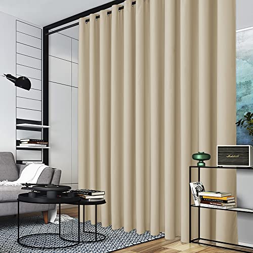 Image of RYB HOME Room Divider Curtains - Extra Wide Blackout Privacy Blackout Room Separator Curtains for Living Room Share Bedroom Party Home Theatre Backdrop Garage, 1 Panel, Beige, 20ft Wide x 7ft Long