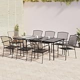 Massbinet Garten Essgruppe 200 cm Tischlänge mit 8 Gartenstuhl Anthrazit Stahl