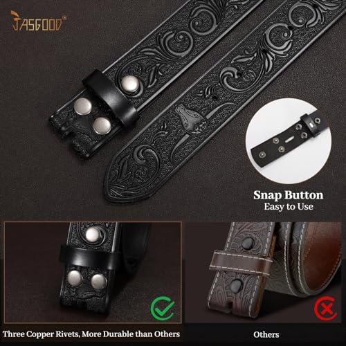JASGOOD Western Leather Belt Strap for Men Engraved Cowboy Belt Strap without Buckle 1.5'' Wide Long Horn Bull Western Belt3