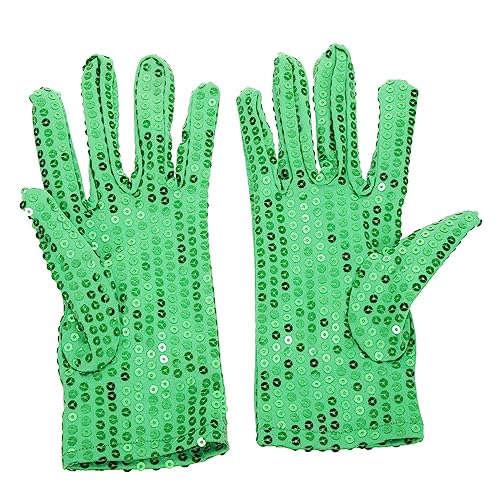Green Sequin Stage Performance Gloves for Dance Party Breathable Flexible Decorative Gloves for Soft Hand Protection Accessory