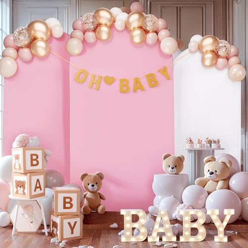 Wedding Arch Backdrop Covers, 3-Set in White/Pink (6ft, 5ft, 4ft)