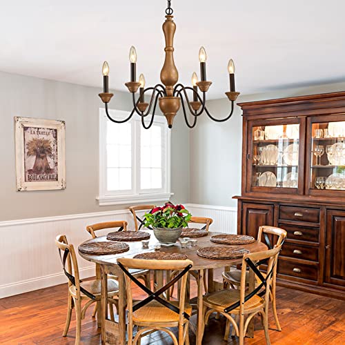 Meixisue 6-Lights Rustic Copper Candle French Country Chandelier Pendant Light Fixtures For Living Room,Dining Room Kitchen Island Entryway Foyer Ul Listed #TOP2