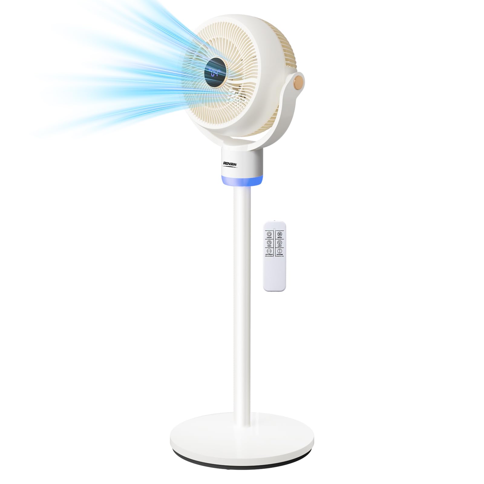 ROVSUN Ventilatore a Piantana Silenzioso 3 in 1, Circolatore d’Aria Potente, 3 Velocità, Timer 12H, Telecomando + Schermo LED, Oscillazione 90° Orizzontale / 120° Verticale, Altezza Regolabile 40-102
