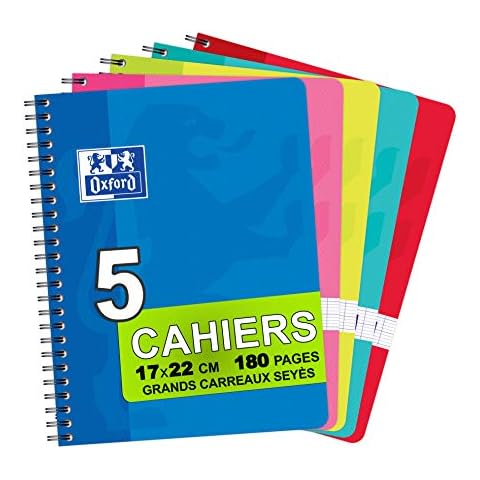 Oxford Office Classique 100101540 Spiral-Bound Notebook Quadrille-Ruled (Large Squares) 17 x 22 cm 180 Pages Assorted Colours - Pack of 5 Cover