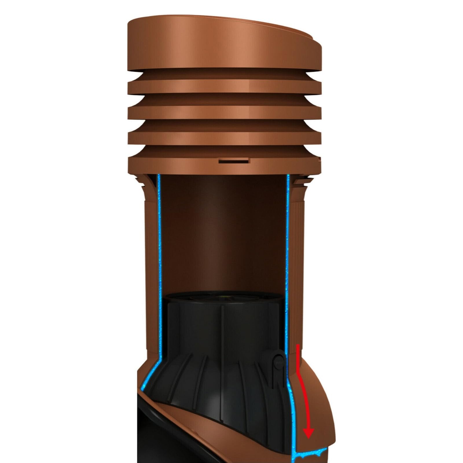 Chimenea de ventilación Aislado DN 150 para tejas Monier - Rubin 9V tejas de tejado (RAL 8004 - Rojo ladrillo)