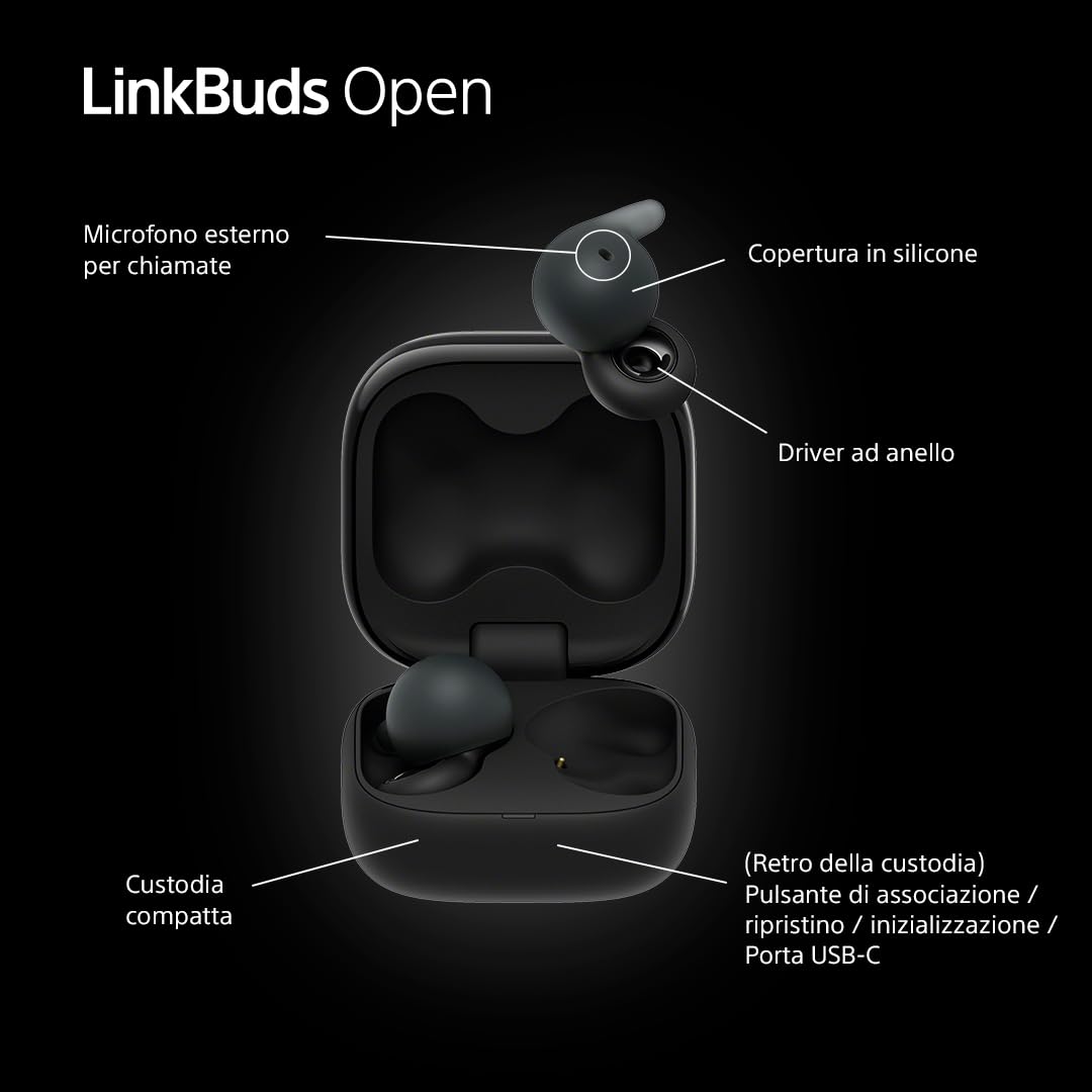 Sony LinkBuds Open Cuffie Bluetooth True Wireless Aperte IPX4 Multipoint Nero