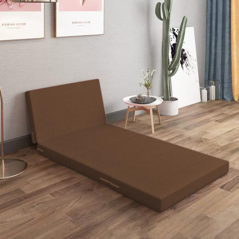 AZMAHT Colchón Plegable Multiuso, para Invitados y Viaje, Espuma Alta Densidad, Funda Lavable, Plegado en 4 Partes, Compacto y práctico,Marrón,120x200x10cm
