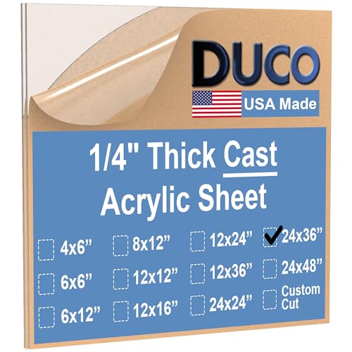 Image of Duco Clear Cast Acrylic Sheets 1 /4 inch (6mm) Thick 24 inch x 36 inch - 2 Pack of USA-Made Transparent Plexiglass Sheet - Shatter Resistant Acrylic Board for Window Replacements, Displays, Signs, & Shelving