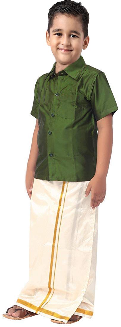 SJS King Boy's Shirt/Genxt Dhoti Regular Fit (Dark Green, 2-3 Years) - Image 2 thumbnail