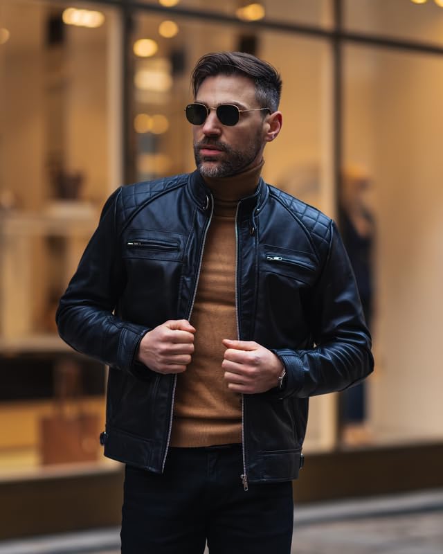 TLC Real Motorcycle Soft Leather Jacket men, Tan Perforated Cafe Racer Leather Jacket3