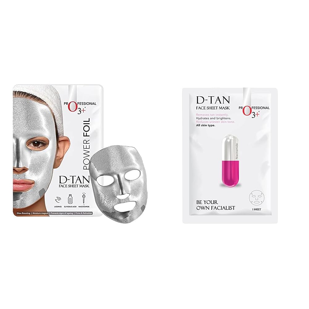 O3+ Power Foil D-Tan Face sheet mask for Skin Brightening Face Mask 20 ml & O3+ Facialist Dtan Face Sheet Mask (30g) Combo-image-29