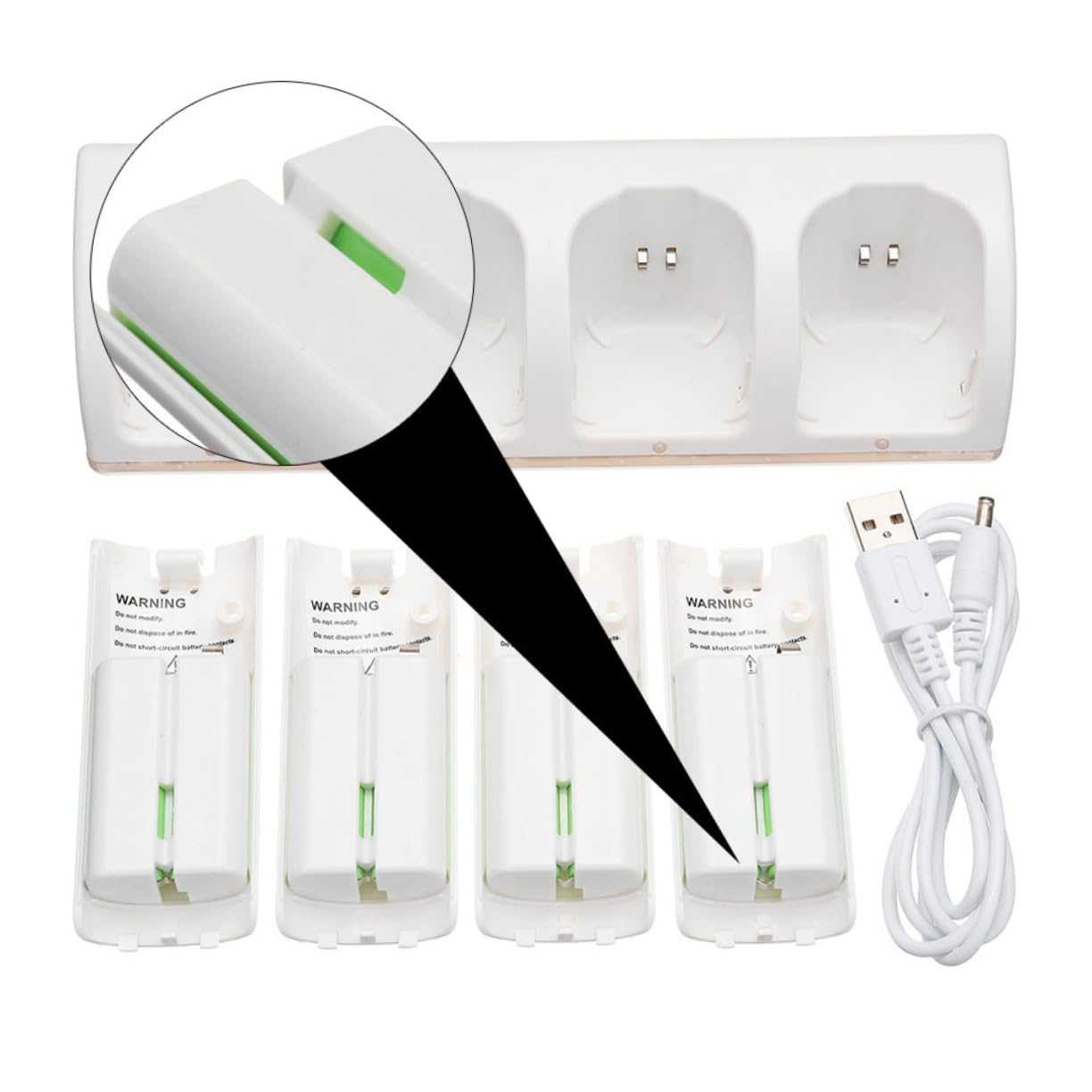 Caricabatterie USB per Batterie a 4 Slot Bianco in Plastica | Interfaccia Usb, Ricarica Simultanea di Unità, Adattatore Batterie per Batterie Ricaricabili