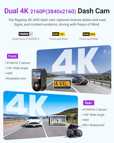 Vantrue S1 Pro Max 4K+4K Dash Cam Front and Rear, Dual 2160P Dash Camera with STARVIS 2 HDR PlatePix™ Night Vision, 5GHz WiFi, GPS Speed, 24/7 Parking Mode, ADAS/BSD, Optional LTE, Supports 1TB Max - Image 3